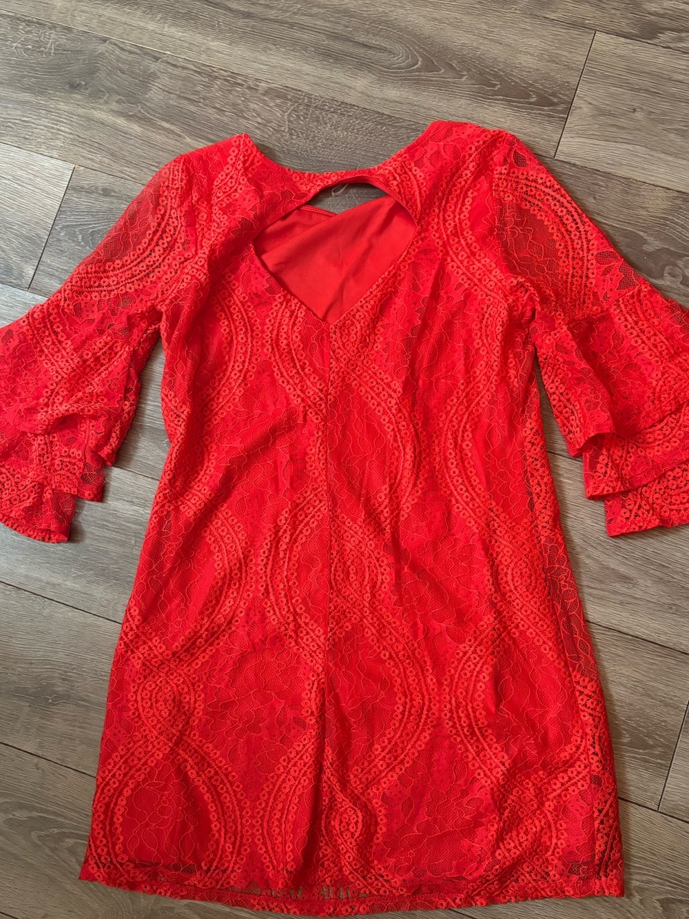 miami Red Lace V-Neck Bell Sleeve Dress NWOT